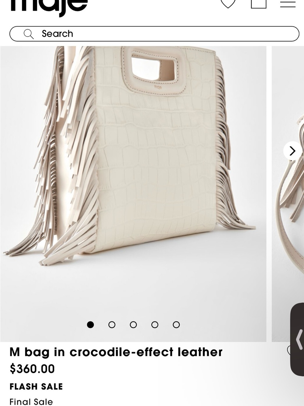 Maje Ivory Crocodile-Effect Fringe Tote